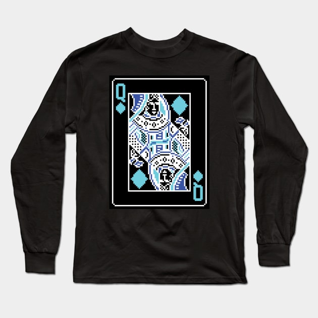 Queen of Diamonds Pixel Art Bright Negative Mode Long Sleeve T-Shirt by inotyler